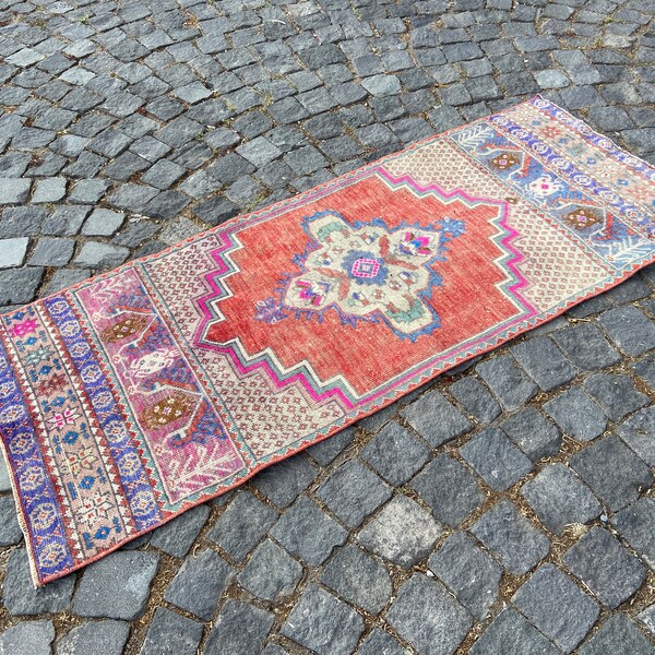 Vintage Turkish Kilim Rug, Handmade Wool Carpet, Bohemian Decor (2.1 x 5.3 ft)