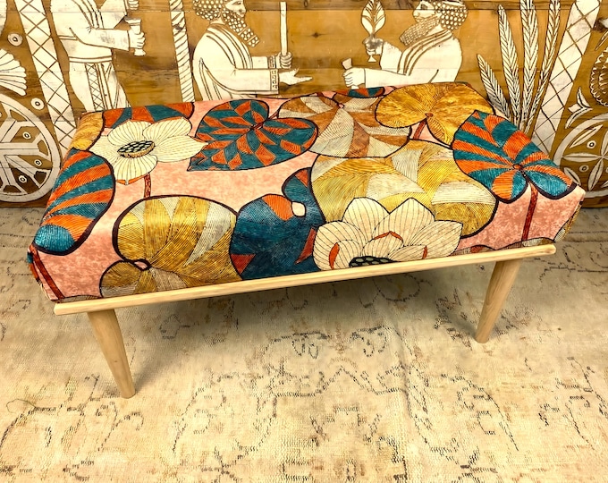 Tax Free Handmade Ottoman Bench: Floral Upholstered Ottoman, Boho Decor