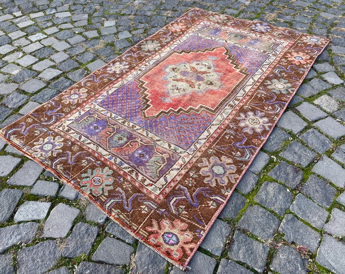 Turkish rug, Vintage rug,  Area rug , Wool rug,  Boho decor, Handmade Carpet 91 x 153 cm = 2,9 x 5,0 ft