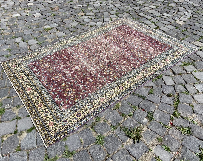 3,5 x 5,5 ft, Bohemian wool rug, Handmade area rug, Turkish vintage rug, Ethnic rug, Vintage from 1970s, Entryway rug | 109 x 168 cm