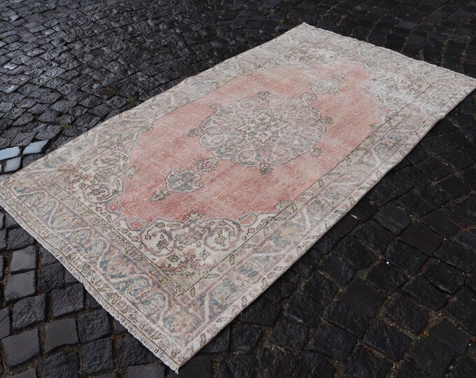 3,8 x 6,6 ft,Handmade area rugs, Turkish vintage rug, Bohemian wool rug, Carpet, Pink rug, Oriental rug | 116 x 204 cm