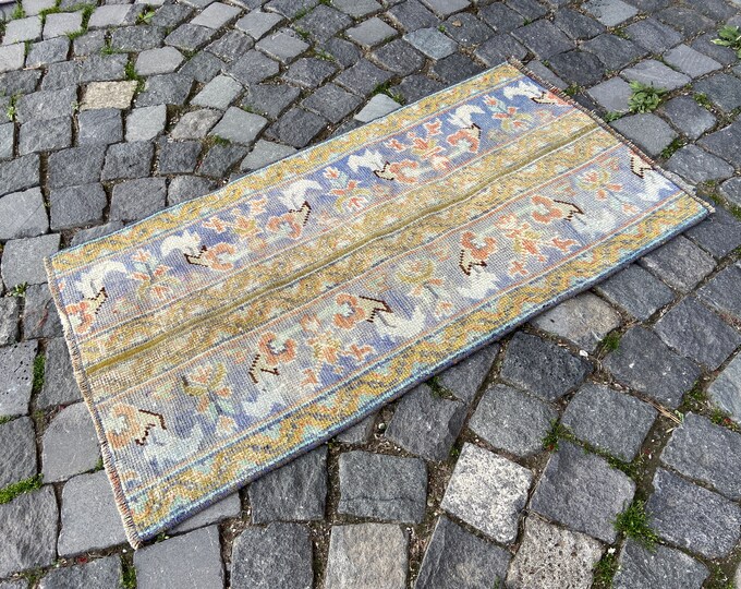 Patchwork Turkish rug, Vintage rug, Small Rug, Doormat, Home decor, Wool rug, Handmade rug, Carpet, Kilim |   55 x 104 cm = 1,8 x 3,4 ft