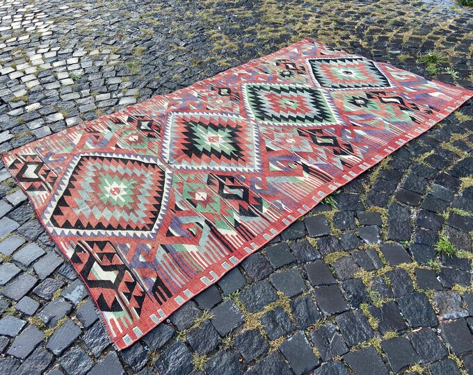 Handmade vintage kilim, Turkish wool rugs, Bohemian area rugs, Area kilim, Carpet, Living room rugs, Kilim | 140 x 245 cm = 4,5 x 8,0 ft