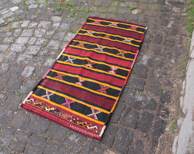 Turkish kilim cushion, Original kilim pillow, Handmade kilim, Embroidered unique pillow, NOMADIC WHEAT SACK | 130 x 64 cm = 4,2 x 2,1
