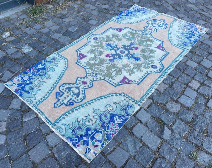 Turkish rug, Vintage rug,  Area rug , Wool rug,  Boho decor, Handmade Carpet | 108 x 204 cm = 3,5 x 6,6 ft