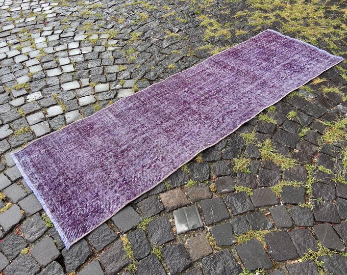 Over-dyed rug, Hallway rug, Handmade wool rug, Kitchen rug, Turkish vintage rug, Carpet | 69 x 211 cm = 2,2 x 6,9 ft