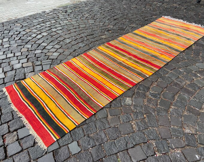 Turkish rug, Bohemian rug, Handmade rug, Dining room rug, Vintage rug, Runner rug, Ethnic rug, Handmade kilim | 93 x 320 cm = 3,0 x 10,4 ft