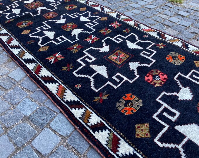 Oushak rug, Turkish vintage rug, Carpet, Bohemian runner rug, Decor rug, Hand-knotted rug | 110 x 283 cm = 3,6 x 9,2 ft