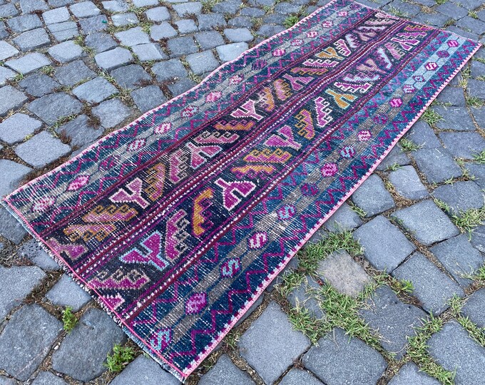 Turkish rug, Vintage rug, Runner rug, Ethnic rug, Wool rug, Anatolian rug, Hand-knotted rug 58 x 140 cm = 1,9 x 4,5 ft