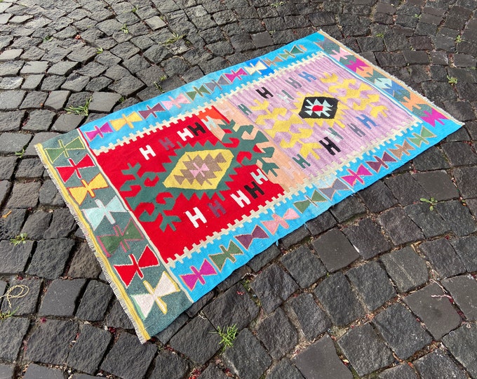 2,6 x 4,2 ft, Carpet, Turkish rug, Handmade rug, Area rug, Kilim, Vintage rugs, Wool rug, Bohemian rug | 80 x 131 cm