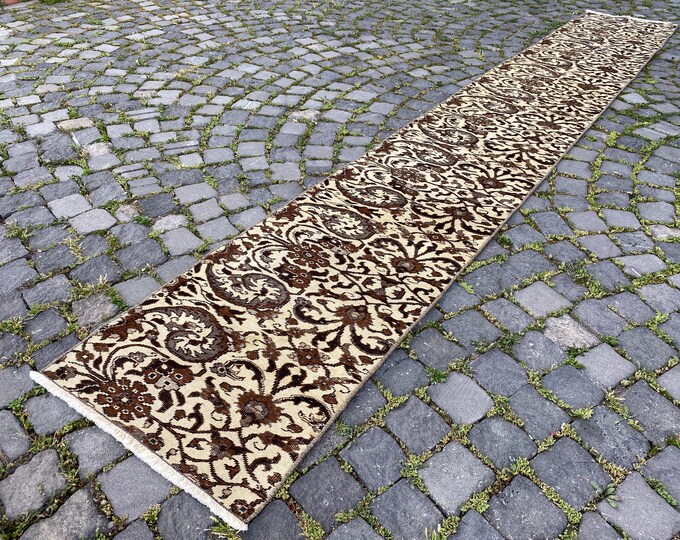 Runner Rug, Turkish rug, Vintage rug, Hallway rug, Wool rug, Handmade rug, Carpet, Kilim, Home decor | 55 x 368 cm = 1,8 x 12, ft