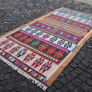 Large kilim, Turkish Kilim, Kilim, Vintage kilim, Handmade kilim, Wool kilim, Turkish rug, Bohemian Kilim |  157 x 291 cm = 5,1 x 9,5 ft