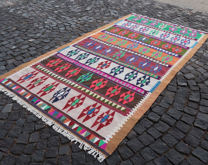 Large kilim, Turkish Kilim, Kilim, Vintage kilim, Handmade kilim, Wool kilim, Turkish rug, Bohemian Kilim |  157 x 291 cm = 5,1 x 9,5 ft