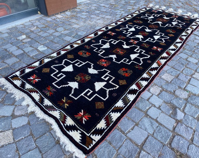 Tax Free Oushak rug, Turkish vintage rug, Carpet, Bohemian runner rug, Decor rug, Hand-knotted rug | 110 x 283 cm = 3,6 x 9,2 ft