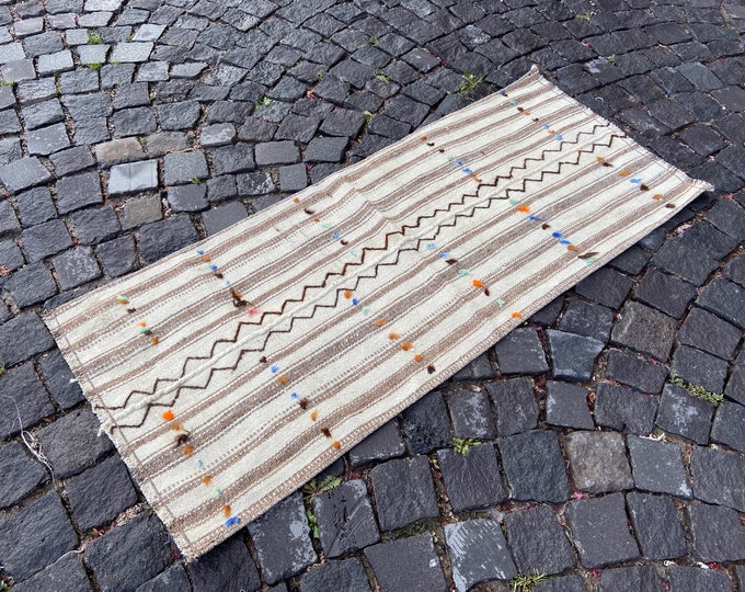 Boho rug, Turkish kilim, Natural dyed rug, Wool rug, Handmade kilim, Carpet, Bohemian kilim,  Runner kilim | 60 x 139 cm = 1,9 x 4,5 ft
