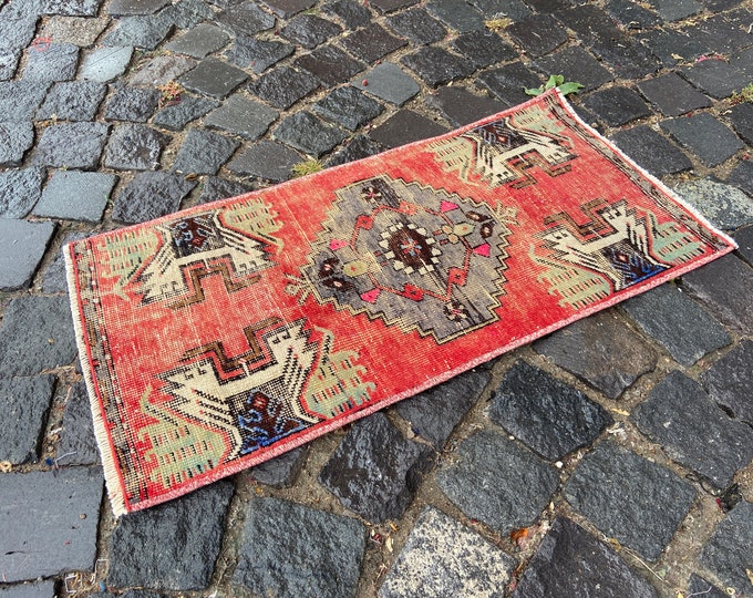 Doormat, Turkish rug, Vintage rug, Small Rug, Home decor, Wool rug, Handmade rug, Carpet, Kilim | 39 x 80 cm = 1,2 x 2,6 ft