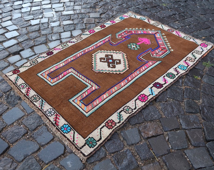 Area Rug, Turkish rug, Home decor, Vintage rug, Wool rug, Handmade rug, Carpet, Kilim | 2.9 x 4.2 =  90  x 131 cm