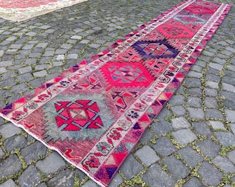 Turkish rug, Vintage rug, Runner Rug, Hallway rug, Wool rug, Handmade rug, Carpet, Kilim, Home decor  77 x 375 cm = 2,5 x 12, ft