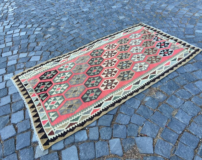 Kilim, Area rug, Vintage rug, Handmade rug, Anatolian rug, Bohemian wool rug, Vintage carpet, Kilim rug 101 x 180 cm = 3,3 x 5,9 ft
