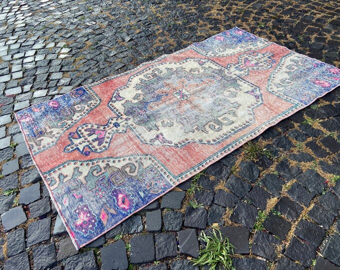 Bohemian rug, Area Rug, Turkish rug, Home decor, Vintage rug, Wool rug, Handmade rug, Carpet, Kilim | 114 x 198 cm = 3,7 x 6,4 ft