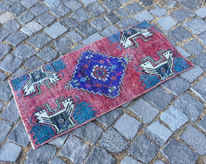 Handmade rug, Turkish rug, Vintage rug, Small Rug, Doormat, Home decor, Wool rug, Carpet, Kilim 43 x 85 cm = 1,4 x 2,7 ft