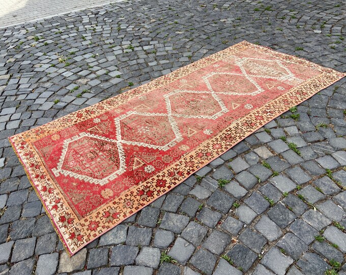 Vintage wool rug, Turkish runner rug, Bohemian rug, Hallway rug, Decor rug 109 x 245 cm = 3,5 x 8,0 ft