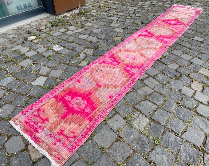 Turkish wool rug, Runner rug, Turkish rug, Vintage rug, Kitchen rug, Wool rug, Entryway rug, Natural dyed rug 47 x 306 cm = 1,5 x 10, ft