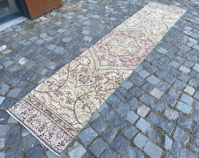 Turkish rug, Vintage rug, Runner Rug, Hallway rug, Wool rug, Handmade rug, Carpet, Kilim, Home decor | 63 x 280 cm = 2,0 x 9,1 ft