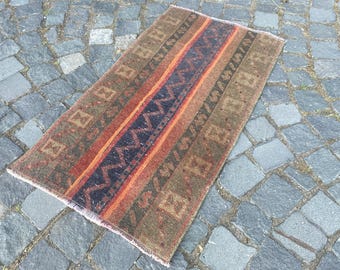 Turkish rug, Small rugs for bathroom, Handmade rug, Ethnic red rug, Vintage from 1970s, Traditional rug | 55 x 98 cm = 1,8 x 3,2 ft
