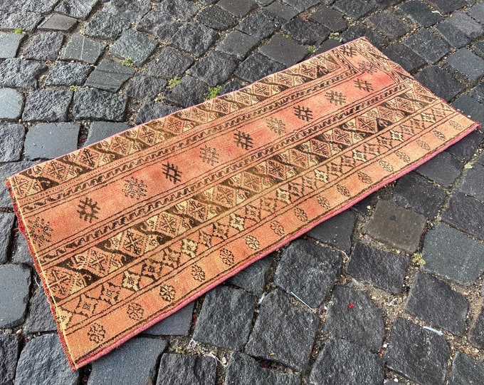 Bohemian rugs, Turkish Rug, Vintage Rug, Small Rug, Wool Rug, Doormat, Handmade rug, Home Decor, Carpet,  Kilim |  41 x 97 cm = 1,3 x 3,1 ft