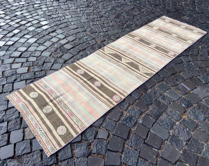 Vintage kilim, Kilim runner, Kilim, Handmade kilim, Hallway kilim, Corridor kilim, Turkish rug, Boho decor | 73 x 240 cm = 2,3 x 7,8 ft