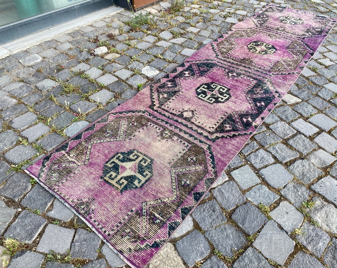 Unique rug, Turkish rug, Vintage rug, Runner Rug, Hallway rug, Wool rug, Handmade rug, Carpet, Home decor |  65 x 233 cm = 2,1 x 7,6 ft