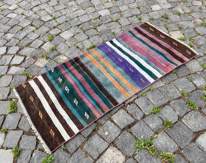 Handmade kilim, Turkish kilim, Kilim runner, Vintage kilim, Kilim, Hallway kilim, Corridor kilim 55 x 120 cm = 1,8 x 3,9 ft