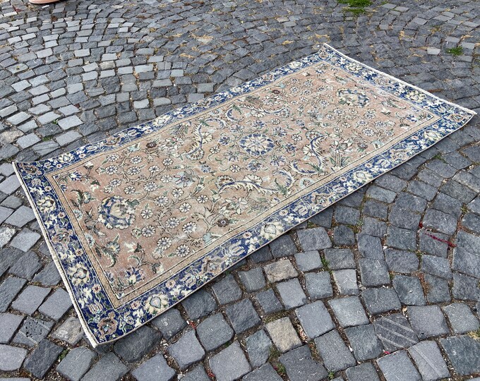 Floral motif area rug, Turkish vintage handmade area rug, oushak bohemian carpet, Home decor rug, 108 x 203 cm = 3,5 x 6,6 ft
