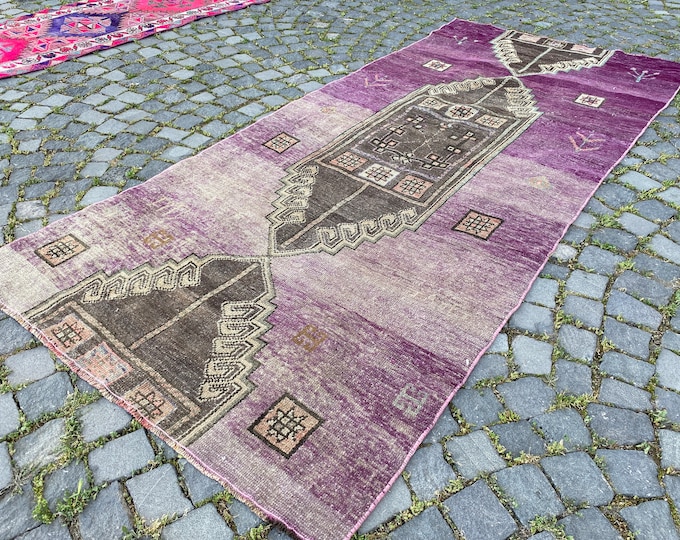 Unique rug, Turkish rug, Vintage rug, Runner Rug, Hallway rug, Wool rug, Handmade rug, Carpet, Home decor |  120 x 271 cm = 3,9 x 8,8 ft