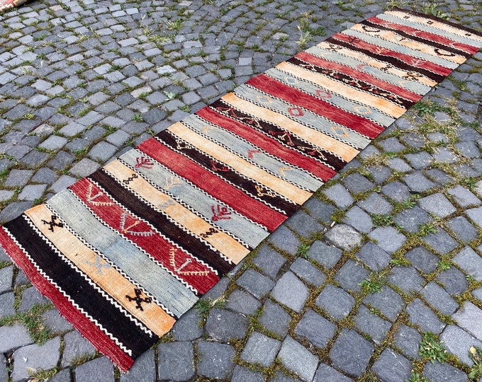Turkish kilim, Vintage kilim, Runner kilim, Hallway kilim, Wool kilim, Handmade kilim, Carpet, Kilim,Home decor | 75 x 286 cm = 2,4 x 9,3 ft