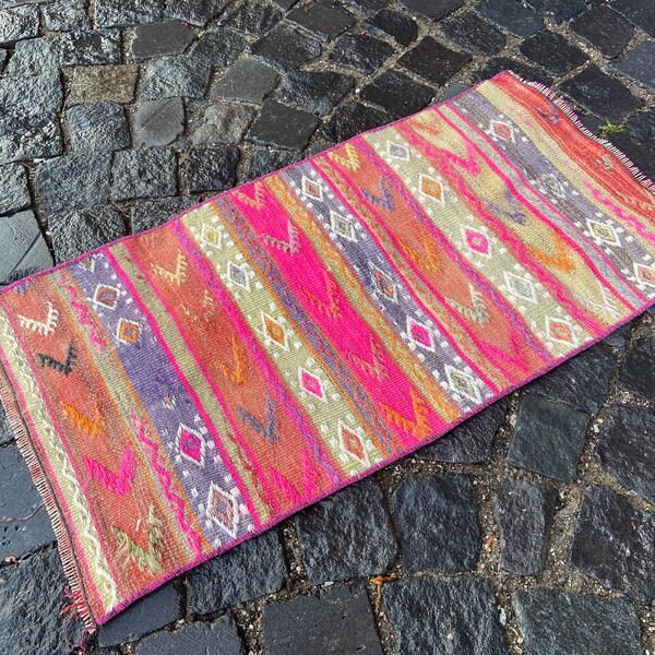 Turkish Kilim, Vintage rug, Small Rug, Doormat, Home decor, Wool rug, Handmade rug, Carpet, Kilim |  47 x 89 cm = 1,5 x 2,9 ft