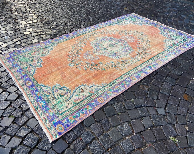 Orange rug, Large rug, Oushak  rug, Turkish rug, Vintage rug, Wool rug, Handmade rug,Carpet, Kilim, Home decor | 164 x 286 cm = 5,3 x 9,3 ft