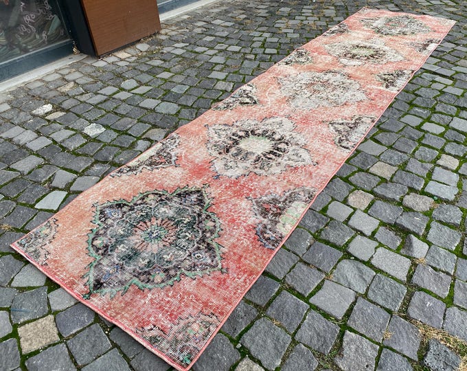housewarming rug handmade rug turkish rug  rugs for bedroom vintage runner rug antique rug  floral rug  gift for 82 x 342 cm = 2,6 x 11,2 ft