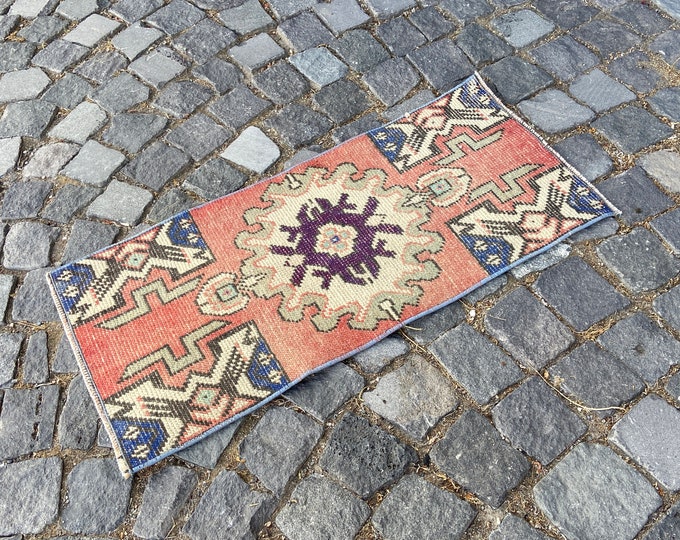 Vintage rug, Turkish rug, Small Rug, Home decor, Wool rug, Handmade rug, Carpet, Kilim 41 x 88 cm = 1,3 x 2,8 ft