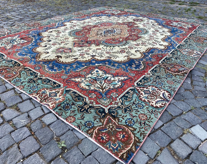 9,1 x 11, ft, Handmade bohemian wool rug, Turkish vintage large rug, Living room rug, Home decor carpet | 280 x 356 cm