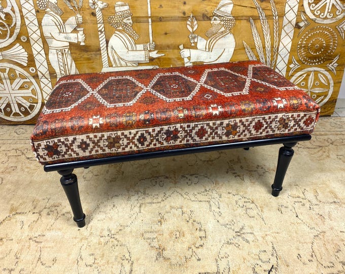 Handmade Ottoman, Bench, Custom Size, Turkish Rug Bench, Upholstered Bench, Boho Decor, Piano Seat, Dining Table Bench Bedroom Hallway Bench