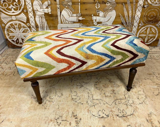Handmade Ottoman, Bench, Custom Size, Turkish Rug Bench, Upholstered Bench, Boho Decor, Piano Seat, Dining Table Bench Bedroom Hallway Bench