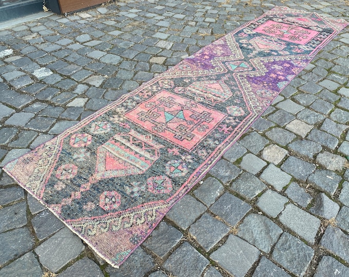 Home decor, Turkish vintage rug, Runner wool rug, Hallway rug, Handmade carpet, Kilim|  62 x 261 cm = 2,0 x 8,5 ft