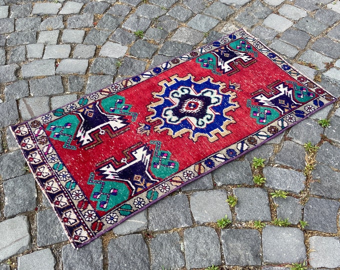 Turkish rug, Vintage rug, Small Rug, Doormat, Home decor, Wool rug, Handmade rug, Carpet, Kilim 51 x 100 cm = 1,6 x 3,2 ft