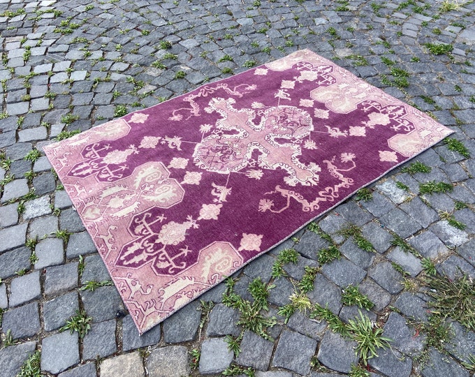 Bohemian area rug, Turkish vintage rug, Handmade  wool rug, Bathroom rug, Living room carpet, kilim, 100 x 154 cm = 3,2 x 5,0 ft