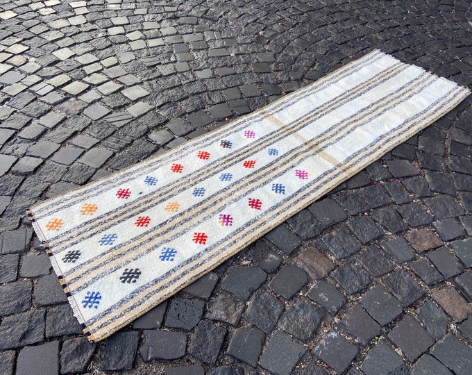 Boho rug, Turkish kilim, Natural dyed rug, Wool rug, Handmade kilim, Carpet, Bohemian kilim,  Runner kilim | 60 x 206 cm = 1,9 x 6,7 ft
