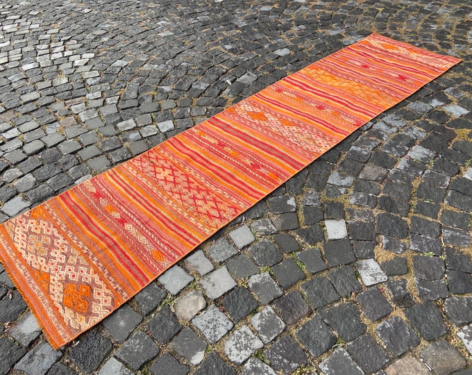 Vintage kilim, Anatolian rug, Bohemian rug, Kilim, Carpet, Handmade rug, Kitchen rug, Boho rug, Interior Décor 67 x 275 cm = 2,1 x 9,0 ft