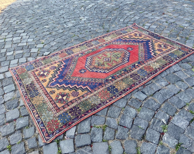 3,7 x 6,6 ft,Carpet, Turkish handmade rug, Vintage area rugs, Bohemian wool kilim rug, Home decor rug | 114 x 202 cm