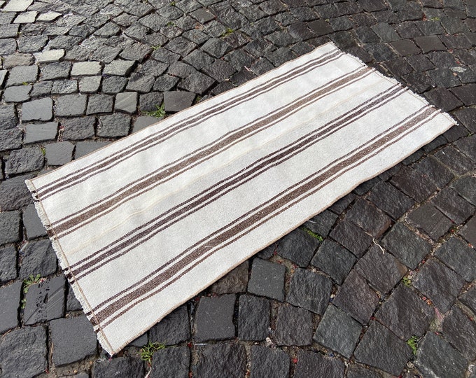 Turkish kilim, Vintage kilim, Area kilim, Home decor, Wool kilim, Handmade rug, Carpet, Kilim | 60 x 128 cm = 1,9 x 4,1 ft